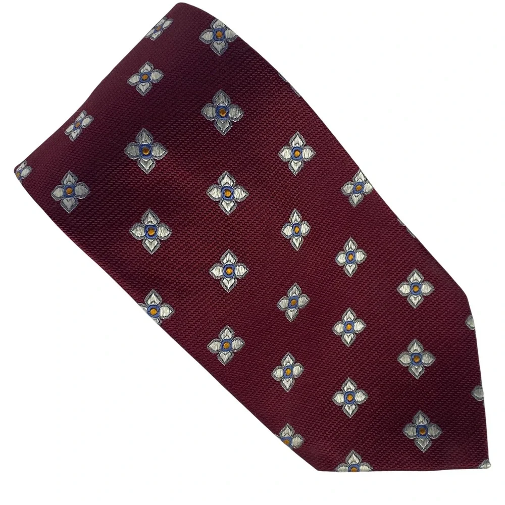 JOS A BANK Silk Neck Tie Mens‎ Burgundy Floral Jacquard Executive Classic 58x3.5